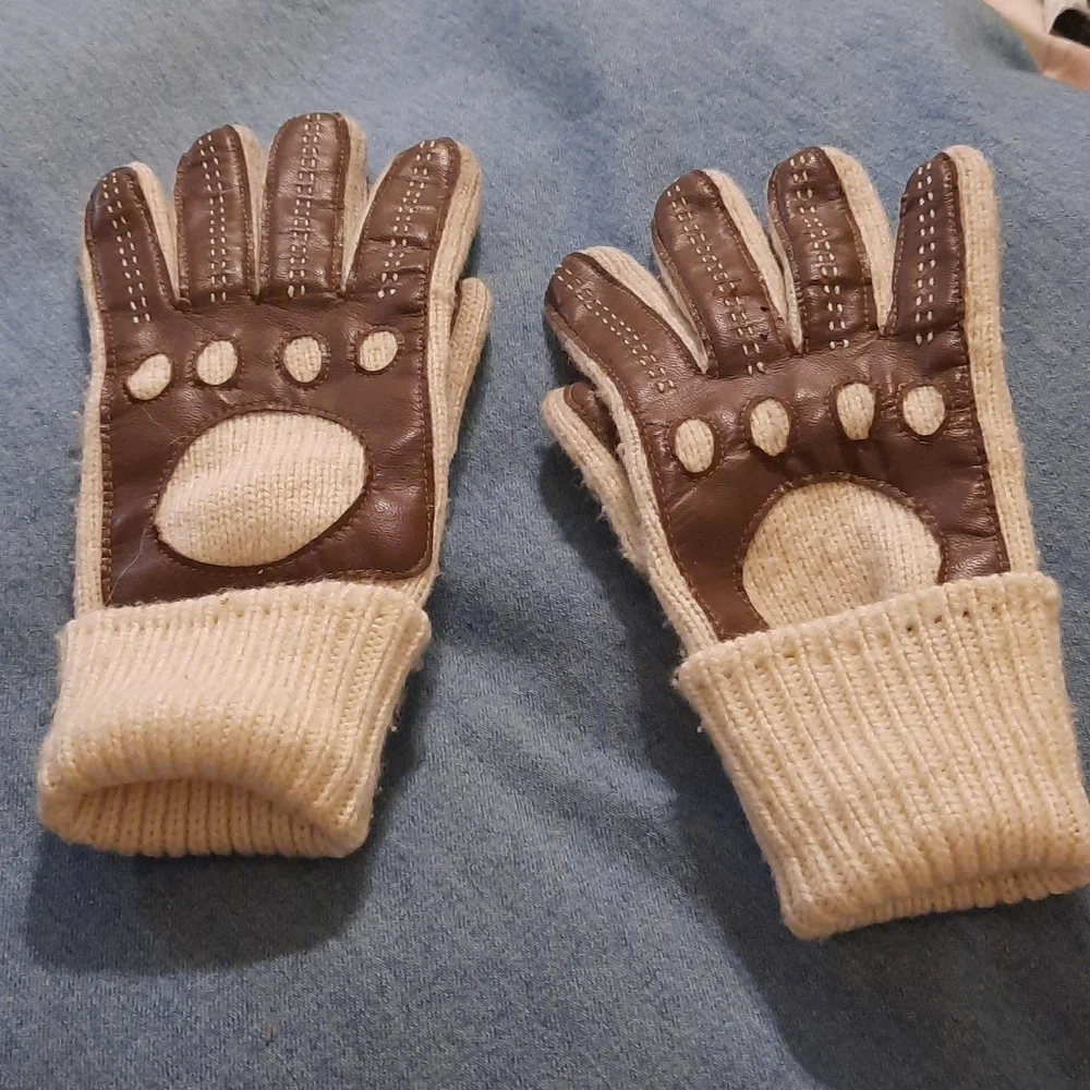Vintage 1970's winter gloves riding gloves leather and knit  motorcycle